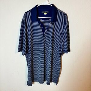 Greg Norman Play Dry Mens XXL Navy White Striped Golf Polo Shirt Short Sleeve